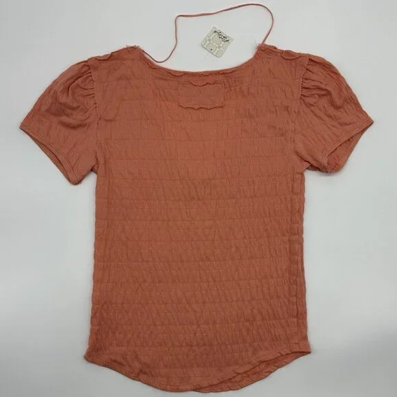 Free People Sugar Cube Women's Size Small Burnt Coral Pink V-Neck Ruched Top NWT - Picture 10 of 13